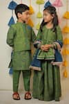 Tiny Colour Clothing_Green Chanderi Printed Paisley Block Nehru Jacket Kurta Set_at_Aza_Fashions