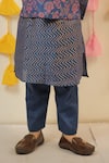 Tiny Colour Clothing_Blue Chanderi Printed Floral Nehru Jacket Kurta Set _Online_at_Aza_Fashions