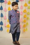 Tiny Colour Clothing_Blue Chanderi Printed Floral Nehru Jacket Kurta Set _at_Aza_Fashions