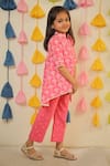 Buy_Tiny Colour Clothing_Pink Mulmul Cotton Printed Floral High Low Kurta And Pant Set