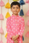 Shop_TINY COLOUR_Pink Mulmul Cotton Printed Floral Kurta And Pant Set _Online_at_Aza_Fashions