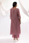 Shop_Pants And Pajamas_Purple Chanderi, Cotton, Silk Embroidery Round Polka Dot Print Kurta And Pant Set _at_Aza_Fashions