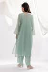 Shop_Pants and Pajamas_Blue Kurta Chanderi Mul Hand Embroidered Floral Round And Pant Set _at_Aza_Fashions