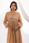 Buy_Pants and Pajamas_Beige Kurta Chanderi Mul Hand Embroidered Floral V Chikankari And Pant Set _Online_at_Aza_Fashions