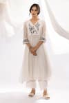 Buy_Pants and Pajamas_White Kurta Chanderi Mul Printed Polka Dots Chikankari Embroidered And Pant Set _at_Aza_Fashions