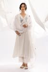 Pants and Pajamas_White Kurta Chanderi Mul Printed Polka Dots Chikankari Embroidered And Pant Set _Online_at_Aza_Fashions