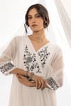 Pants and Pajamas_White Kurta Chanderi Mul Printed Polka Dots Chikankari Embroidered And Pant Set _at_Aza_Fashions