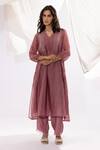 Buy_Pants And Pajamas_Purple Chanderi, Cotton, Silk Embroidery V-neck Hand Kurta And Pant Set _at_Aza_Fashions