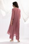 Shop_Pants And Pajamas_Purple Chanderi, Cotton, Silk Embroidery V-neck Hand Kurta And Pant Set _at_Aza_Fashions
