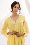 Buy Pants And Pajamas Yellow Chanderi, Cotton, Silk Embroidery V-neck Kurta And Pant Set Online at Aza Fashions Buy_Pants And Pajamas_Yellow Chanderi, Cotton, Silk Embroidery V-neck Kurta And Pant Set _Online_at_Aza_Fashions