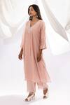 Pants And Pajamas Pink Chanderi, Cotton, Silk Embroidery V-neck Floral Kurta And Pant Set Online at Aza Fashions Pants And Pajamas_Pink Chanderi, Cotton, Silk Embroidery V-neck Floral Kurta And Pant Set _Online_at_Aza_Fashions