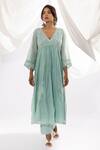 Buy Pants And Pajamas Blue Chanderi, Cotton, Silk Embroidery V-neck Chikankari Kurta And Pant Set at Aza Fashions Buy_Pants And Pajamas_Blue Chanderi, Cotton, Silk Embroidery V-neck Chikankari Kurta And Pant Set _at_Aza_Fashions