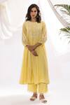 Pants And Pajamas Yellow Chanderi, Organza, Cotton, Embroidery Printed And Hand Kurta Set Online at Aza Fashions Pants And Pajamas_Yellow Chanderi, Organza, Cotton, Embroidery Printed And Hand Kurta Set _Online_at_Aza_Fashions