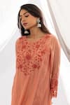 Pants and Pajamas_Peach Kurta Chanderi Mul Printed Polka Dots Round And Hand Embroidered Set _at_Aza_Fashions