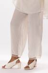 Pants And Pajamas_White Chanderi, Cotton, , Organza Floral And Thread Kurta Pant Set _at_Aza_Fashions