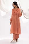 Buy_Pants and Pajamas_Peach Chanderi Mull Printed Polka Dot Round Pattern And Floral Embroidered Kurta _at_Aza_Fashions