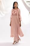 Buy_Pants and Pajamas_Pink Chanderi Mull Printed Polka Dot Round Anarkali _at_Aza_Fashions