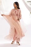 Pants and Pajamas_Pink Chanderi Mull Printed Polka Dot Round Anarkali _Online_at_Aza_Fashions