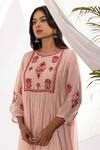 Shop_Pants and Pajamas_Pink Chanderi Mull Printed Polka Dot Round Anarkali _Online_at_Aza_Fashions