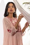 Pants and Pajamas_Pink Chanderi Mull Printed Polka Dot Round Anarkali _at_Aza_Fashions