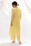 Shop_Pants and Pajamas_Yellow Chanderi Mul Embroidery Chikankari V Neck Floral Neckline Kurta Set _at_Aza_Fashions