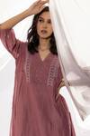 Pants And Pajamas_Purple Chanderi Embroidery V-neck Chikankari Threadwork Kurta _Online_at_Aza_Fashions