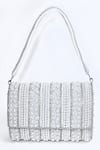 House of Webhin_White Micro Pearls Embellished Flap Bag With Handle _Online_at_Aza_Fashions