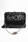 House of Webhin_Black Sequins Embellished Clutch With Sling Chain _Online_at_Aza_Fashions