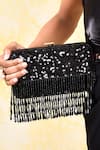 House of Webhin_Black Sequins Embellished Clutch With Sling Chain _at_Aza_Fashions