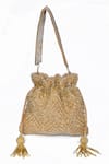 Shop_House of Webhin_Gold Micro Beads Embellished Potli With Handle _Online_at_Aza_Fashions