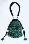 House of Webhin_Green Crystal Embellished Bucket Bag With Hand _Online_at_Aza_Fashions