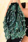 House of Webhin_Green Crystal Embellished Bucket Bag With Hand _at_Aza_Fashions