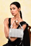 Buy_House of Webhin_White Micro Beads Embellished Flap Bag With Short Handle _at_Aza_Fashions