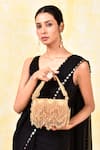 Buy_House of Webhin_Gold Crystal Embellished Flap Bag With Handle _at_Aza_Fashions