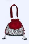 House of Webhin_Red Stones Work Potli With Handle _Online_at_Aza_Fashions