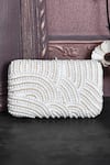 Shop_House of Webhin_White Pearls Embellished Clutch Bag With Sling Chain _at_Aza_Fashions