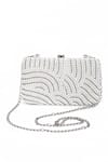 House of Webhin_White Pearls Embellished Clutch Bag With Sling Chain _Online_at_Aza_Fashions