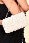 Buy_House of Webhin_White Pearls Embellished Clutch Bag With Sling Chain 