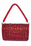 House of Webhin_Red Stones Embellished Flap Bag With Handle _Online_at_Aza_Fashions