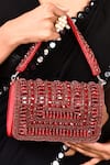 House of Webhin_Red Stones Embellished Flap Bag With Handle _at_Aza_Fashions