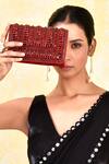 Buy_House of Webhin_Red Stones Embellished Flap Bag With Handle 