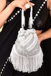 House of Webhin_White Pearls And Beads Embellished Potli Bag With Handle _at_Aza_Fashions