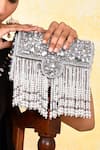 House of Webhin_Beige Pearl And Bead Embellished Box Clutch _at_Aza_Fashions