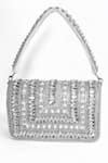 House of Webhin_White Rhinestone Embellished Flap Clutch Bag _Online_at_Aza_Fashions