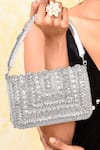 House of Webhin_White Rhinestone Embellished Flap Clutch Bag _at_Aza_Fashions