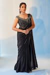 Buy_Label RSD_Black Mesh Hand Embroidered Sequins Off Shoulder Saree Gown _at_Aza_Fashions