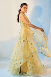 Shop_Label RSD_Yellow Cape And Skirt Organza Hand Embroidered Glass Beads Sweetheart Set _Online_at_Aza_Fashions