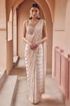 Buy_Label RSD_Pink Blouse Satin Organza Geometric Chevron Pre-draped Saree With _at_Aza_Fashions