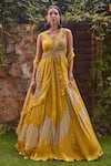 Buy_Label RSD_Yellow Peplum Blouse And Lehenga Satin Organza Sequin Set With Asymmetric _at_Aza_Fashions