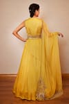 Shop_Label RSD_Yellow Peplum Blouse And Lehenga Satin Organza Sequin Set With Asymmetric _at_Aza_Fashions